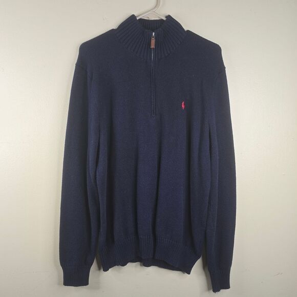 Ralph Lauren Navy Blue Half-Zip Sweater - Picture 1 of 7